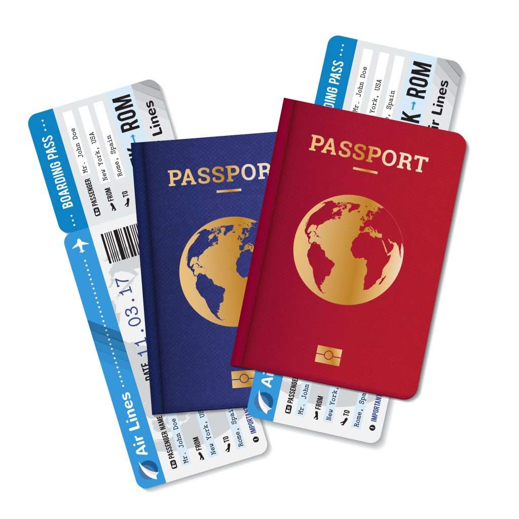 Two passports with boarding passes tickets